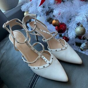 Chic White Strappy Heels with Stud Details